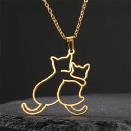My Shape Hugging Puppy Kitten Necklace for Women Stainless Steel Pendant Chain Animal Cat Dog Jewelry Pets Lovers Gifts