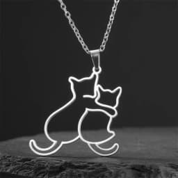 My Shape Hugging Puppy Kitten Necklace for Women Stainless Steel Pendant Chain Animal Cat Dog Jewelry Pets Lovers Gifts