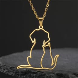 My Shape Hugging Puppy Kitten Necklace for Women Stainless Steel Pendant Chain Animal Cat Dog Jewelry Pets Lovers Gifts