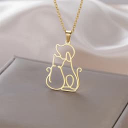 My Shape Hugging Puppy Kitten Necklace for Women Stainless Steel Pendant Chain Animal Cat Dog Jewelry Pets Lovers Gifts