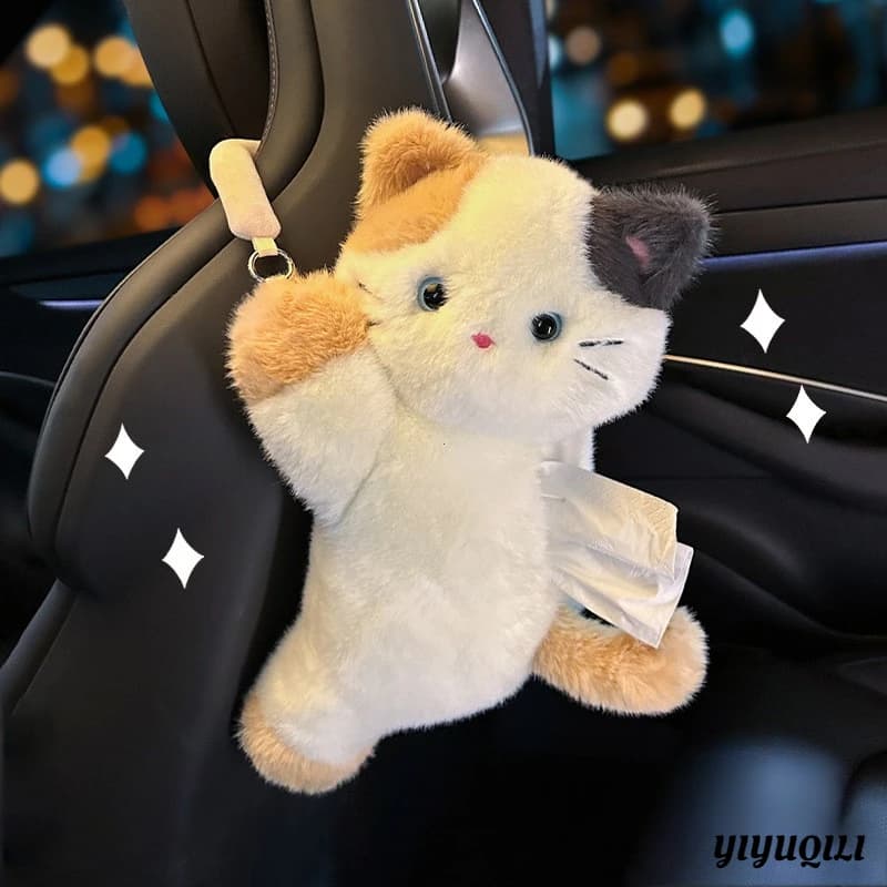 1Pc Cartoon Cat Car Tissue Box Creative Doll Universal Car Hanging Pumping Box Cute Plush Vehicle Tissue Case Paper Hanging Bag