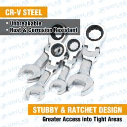 1pc 6-19mm Mini Ratchet Wrench Tool Ultra-short Key Fixed Flex-Head Ratcheting Wrench Stubby Combination Wrench 72T CR-V Steel