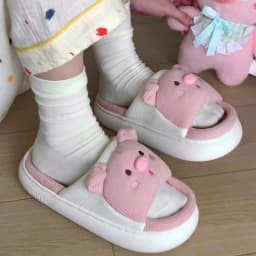 2023 New Pink 3.5cm Fashion Soft Ladies Casual Cute Piggy Pattern Design Comfortable Female Linen Home Slippers