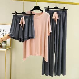 Fdfklak Short-Sleeved Shorts + Trousers Women 3 Pcs Home Suit Summer New Pajamas Modal Nightwear Pyjama Femme Sleeping Clothes