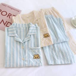 2026 New Spring/Summer Japanese Women's Striped Pajama Set 100% Cotton Long Sleeve Long Pants Two Piece Set Thin Home Clothing