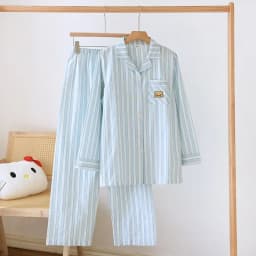 2026 New Spring/Summer Japanese Women's Striped Pajama Set 100% Cotton Long Sleeve Long Pants Two Piece Set Thin Home Clothing