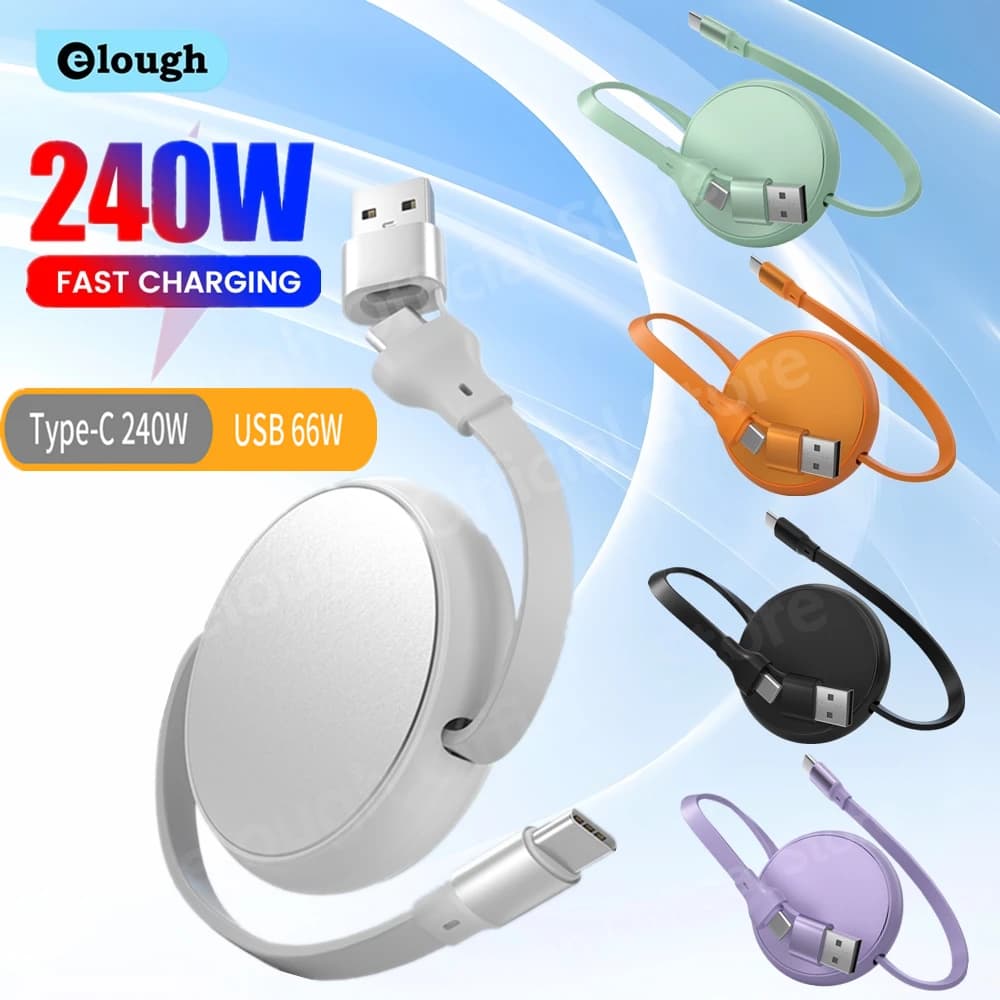 2 In 1 PD 66W/240W Fast Charging USB C Cable Retractable USB Type C To USB C Data Cord For IPhone17 Carplay Laptop Data Cable 1M