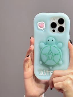 Cartoon Cute Luminous Turtle Kickstand Soft Silicone Case For iPhone 17 16 15 14 13 11 12 Pro Max Phone Cover With Holder