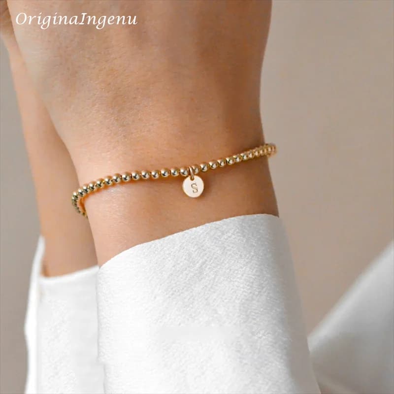 Handmade Gold Beads Bracelet 14K Gold Filled Elastic Bracelet Custom Letter Jewelry Boho Bracelets Vintage Boho Women Jewelry