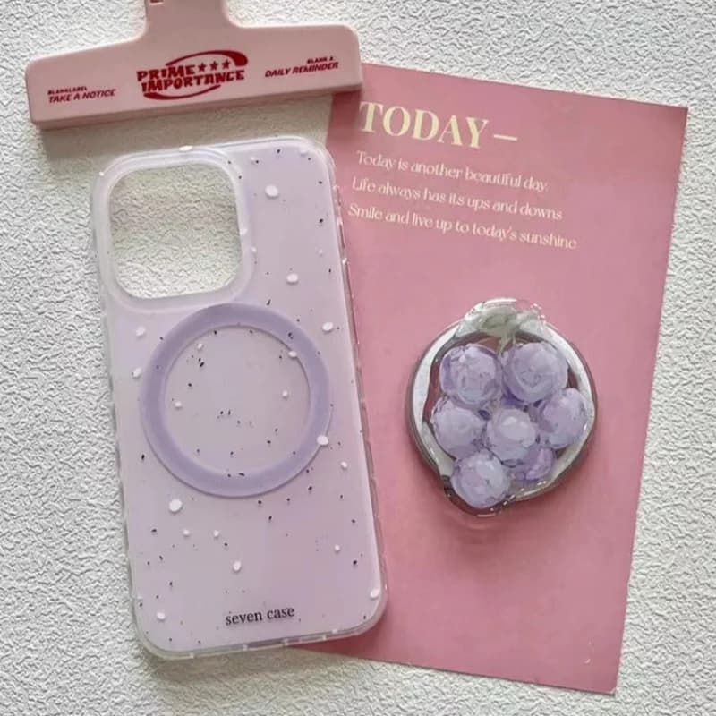 Magnetic grape purple splashed ink phone case with holder For iPhone 11 12 13 14 15 16 17 18 pro max
