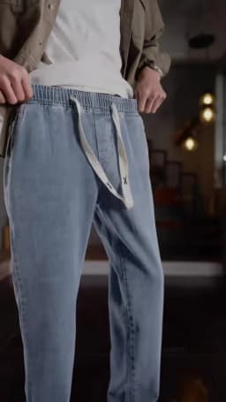 Men's Jeans Cotton Soft Drawstring Straight Pants Elastic Waist Vintage Blue Korea Casual Trousers Male Plus Size S-5XL