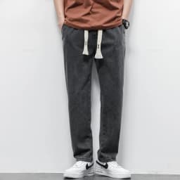 Men's Jeans Cotton Soft Drawstring Straight Pants Elastic Waist Vintage Blue Korea Casual Trousers Male Plus Size S-5XL