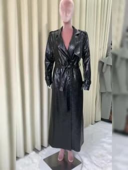 Mauroicardi Spring Autumn Extra Long Shiny Reflective Crocodile Print Pu Leather Trench Coat for Women Luxury Designer Clothes