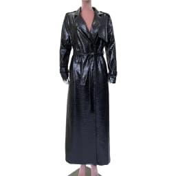 Mauroicardi Spring Autumn Extra Long Shiny Reflective Crocodile Print Pu Leather Trench Coat for Women Luxury Designer Clothes