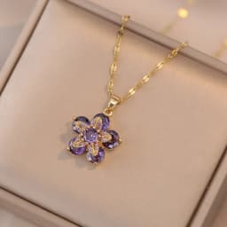Shiny Zircon Romantic Flower Pendant Necklace For Women Gold Plated Rotatable Flowers Choker Girls Wedding Party Luxury Jewelry