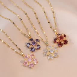 Shiny Zircon Romantic Flower Pendant Necklace For Women Gold Plated Rotatable Flowers Choker Girls Wedding Party Luxury Jewelry