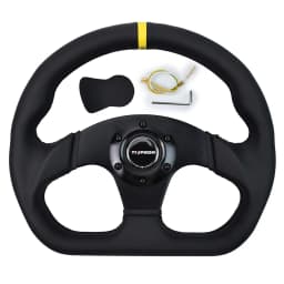 TIYPEOR 330mm13Inch Racing Drift Flat Steering Wheel Black Stitching Steering Wheel Fit Car and Simulation Racing Game