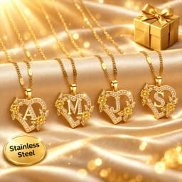 Zircon Flower Heart Initials Necklaces For Women Stainless Steel Heart Lover Gold Color Letter Chain Collar Necklace Jewelry