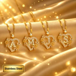 Zircon Flower Heart Initials Necklaces For Women Stainless Steel Heart Lover Gold Color Letter Chain Collar Necklace Jewelry