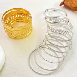 Ten Piece Set Of Stylish Bohemian Folk Retro Wide-Face Gold And Silver Color Wedding Banquet Bracelet Jewelry