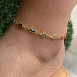 Kity Kiss Women's Colored Gemstone Jewelry Simple Square Double-Sided Vintage Crystal Bracelet Anklet Necklace Jewelry