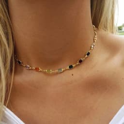 Kity Kiss Women's Colored Gemstone Jewelry Simple Square Double-Sided Vintage Crystal Bracelet Anklet Necklace Jewelry