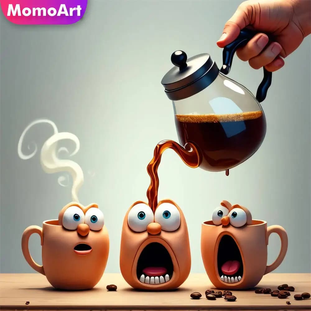 Momoart DIY Diamond Embroidery Coffee Cup Abstract Full Square Round Diamond Painting Pot Mosaic Handmade Hobby