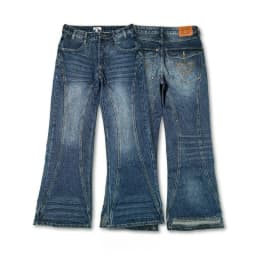 Y2K Retro Blue Flare Jeans Unisex Washed Denim Pants Embroidered Back Pocket Streetwear Wide Leg Bootcut Jeans