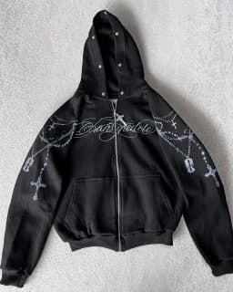 American Retro Rock Gothic Graphic Fur Collar Loose Zipper Sweatshirt Men's Y2K New Harajuku Punk Casual Joker Hoodie Streetwear