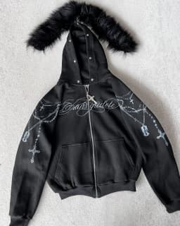 American Retro Rock Gothic Graphic Fur Collar Loose Zipper Sweatshirt Men's Y2K New Harajuku Punk Casual Joker Hoodie Streetwear