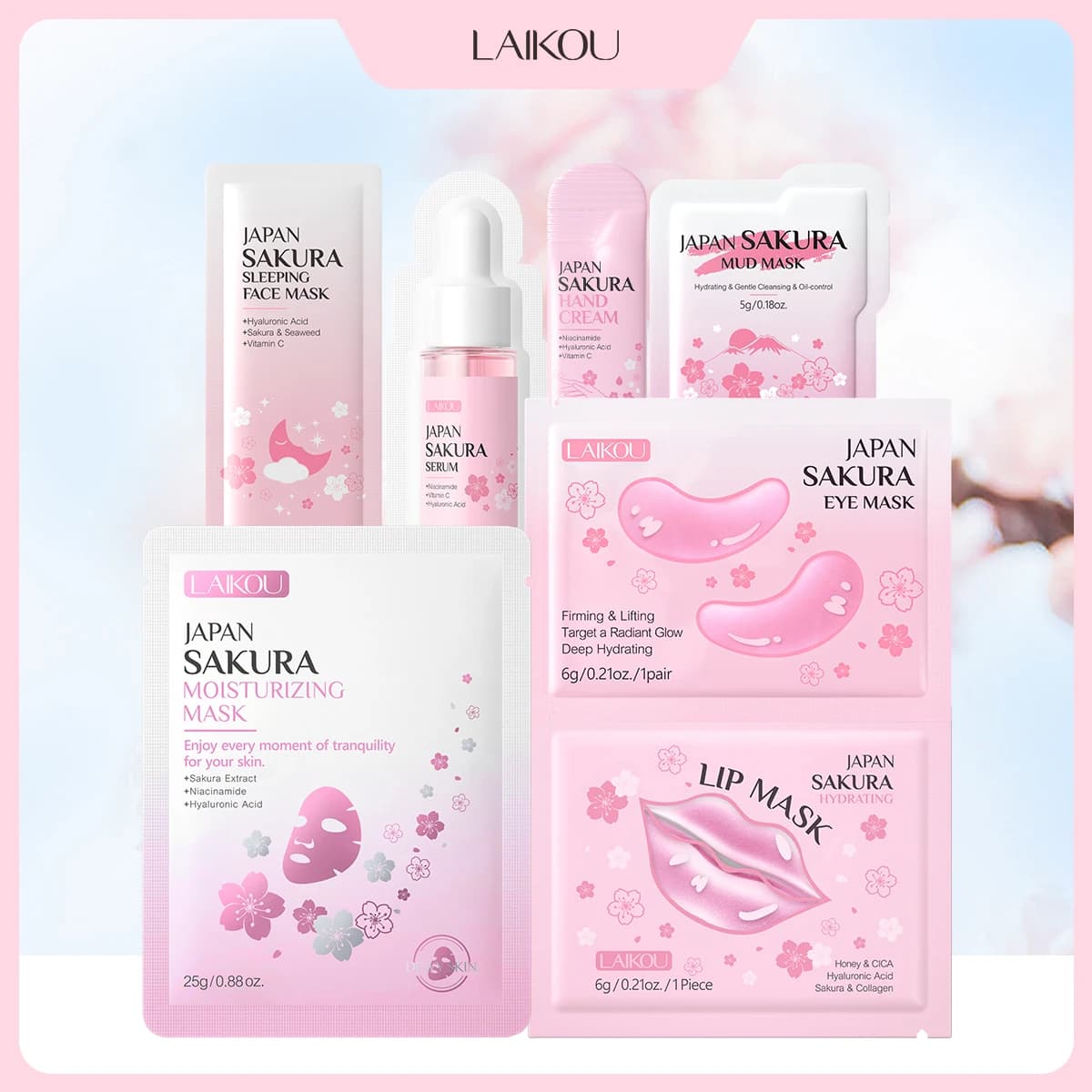 LAIKOU Japan Sakura Skin Care Set Hydrating Lip Mask Moisturizing And Soothing for Dry Skin