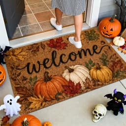 VIKAMA Vintage Fall Harvest Pumpkin Maple Leaf Doormat Washable Non Slip Indoor Outdoor Front Door Entrance Floor Mat Home Decor