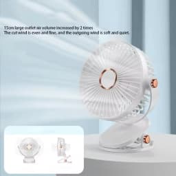 8000mAh Clip-on Fan 5 Speed Quiet Rechargeable Desktop Portable Air Circulator Wireless Fan With LED Light For Camping