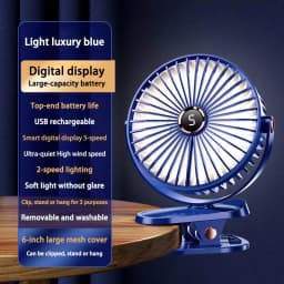 8000mAh Clip-on Fan 5 Speed Quiet Rechargeable Desktop Portable Air Circulator Wireless Fan With LED Light For Camping