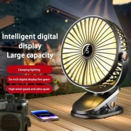 8000mAh Clip-on Fan 5 Speed Quiet Rechargeable Desktop Portable Air Circulator Wireless Fan With LED Light For Camping