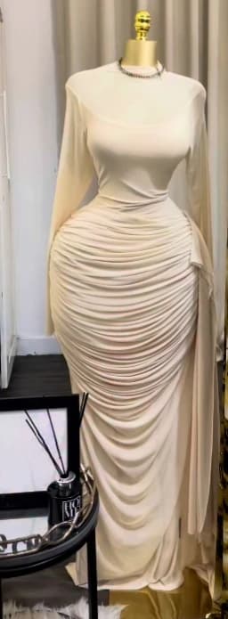 CM.YAYA Women Long Sleeve Streamer Side Bodycon Ruched Pencil Maxi Dress Birthday Vacation Beach Holiday Party Long Dresses