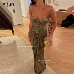 Xijun Modern Mermaid Evening Dresses Sleeveless Sweetheart Long Prom Dresses Saudi Arabic Formal Pleated Prom Gowns  Customized