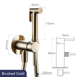 Bagnolux Brushed Gold Toilet Held Bidet Sprayer Kit with Hose and Holder Wall Mounted Hot and Cold Mixed Type Bathroom Faucet