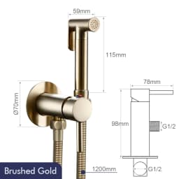 Bagnolux Brushed Gold Toilet Held Bidet Sprayer Kit with Hose and Holder Wall Mounted Hot and Cold Mixed Type Bathroom Faucet