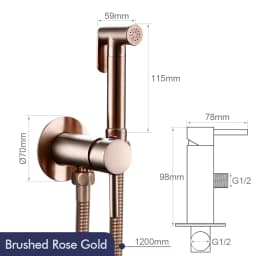 Bagnolux Brushed Gold Toilet Held Bidet Sprayer Kit with Hose and Holder Wall Mounted Hot and Cold Mixed Type Bathroom Faucet
