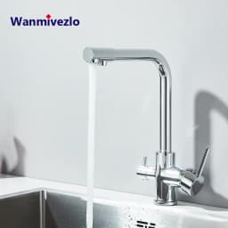 Chrome Kitchen Faucet Dual Swivel Spout Drinking Water Filter Brass Purifier Vessel Sink Mixer Tap Hot and Cold Water Torneira