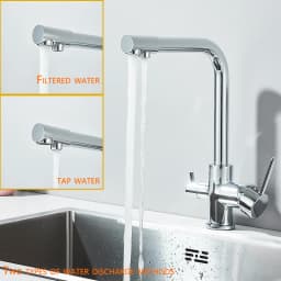 Chrome Kitchen Faucet Dual Swivel Spout Drinking Water Filter Brass Purifier Vessel Sink Mixer Tap Hot and Cold Water Torneira