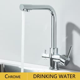 Chrome Kitchen Faucet Dual Swivel Spout Drinking Water Filter Brass Purifier Vessel Sink Mixer Tap Hot and Cold Water Torneira