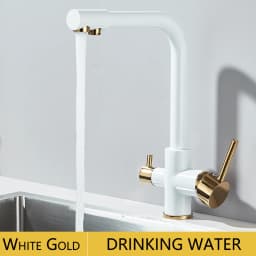 Chrome Kitchen Faucet Dual Swivel Spout Drinking Water Filter Brass Purifier Vessel Sink Mixer Tap Hot and Cold Water Torneira
