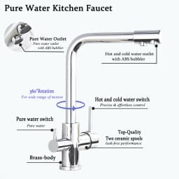 Chrome Kitchen Faucet Dual Swivel Spout Drinking Water Filter Brass Purifier Vessel Sink Mixer Tap Hot and Cold Water Torneira
