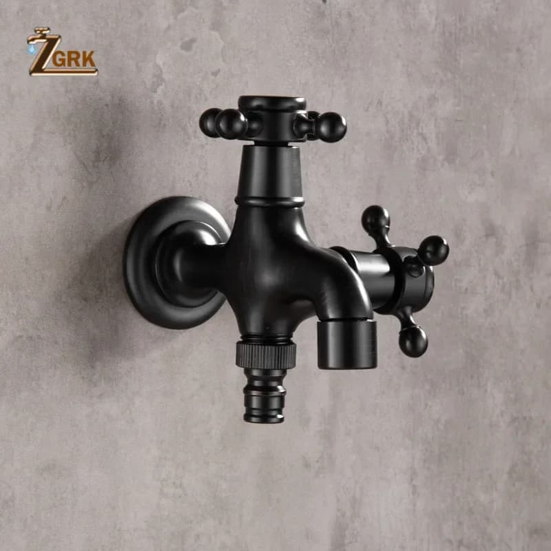 ZGRK Brass Black Faucet Bathroom Washing Machine Faucet Mop Taps Toilet Corner Faucet Tap Garden Outdoor Mixer Double Using