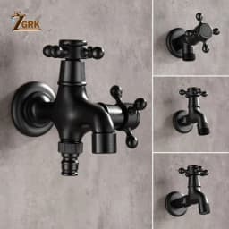 ZGRK Brass Black Faucet Bathroom Washing Machine Faucet Mop Taps Toilet Corner Faucet Tap Garden Outdoor Mixer Double Using