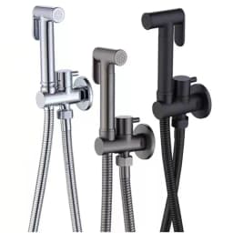 Wall Mounted Toilet Shower Bidet Spray Gun Faucet Set with Spring PVC SS Hose Chrome/Black/Grey Metal Brass for Bathroom