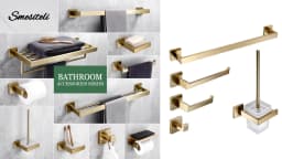 Matte Gold Towel Rack 304 stainless steel Towel Bar Double Towel Shelf Paper Holder Tissue Holder Toilet Brush Holder
