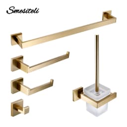 Matte Gold Towel Rack 304 stainless steel Towel Bar Double Towel Shelf Paper Holder Tissue Holder Toilet Brush Holder